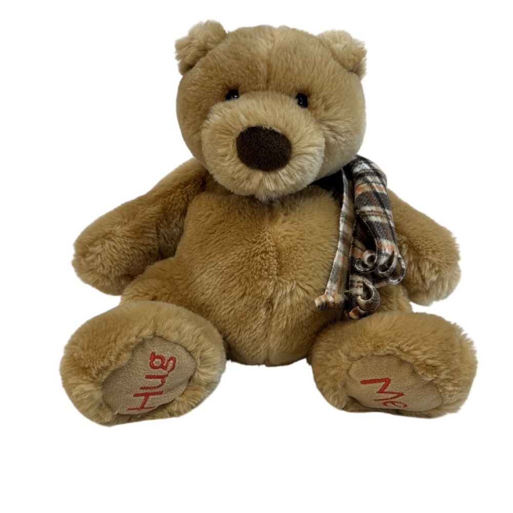 Gund Cuddly Plush Bear 41280 Hug Me Feet Brown Plaid Scarf‎ Stuffed Animal
